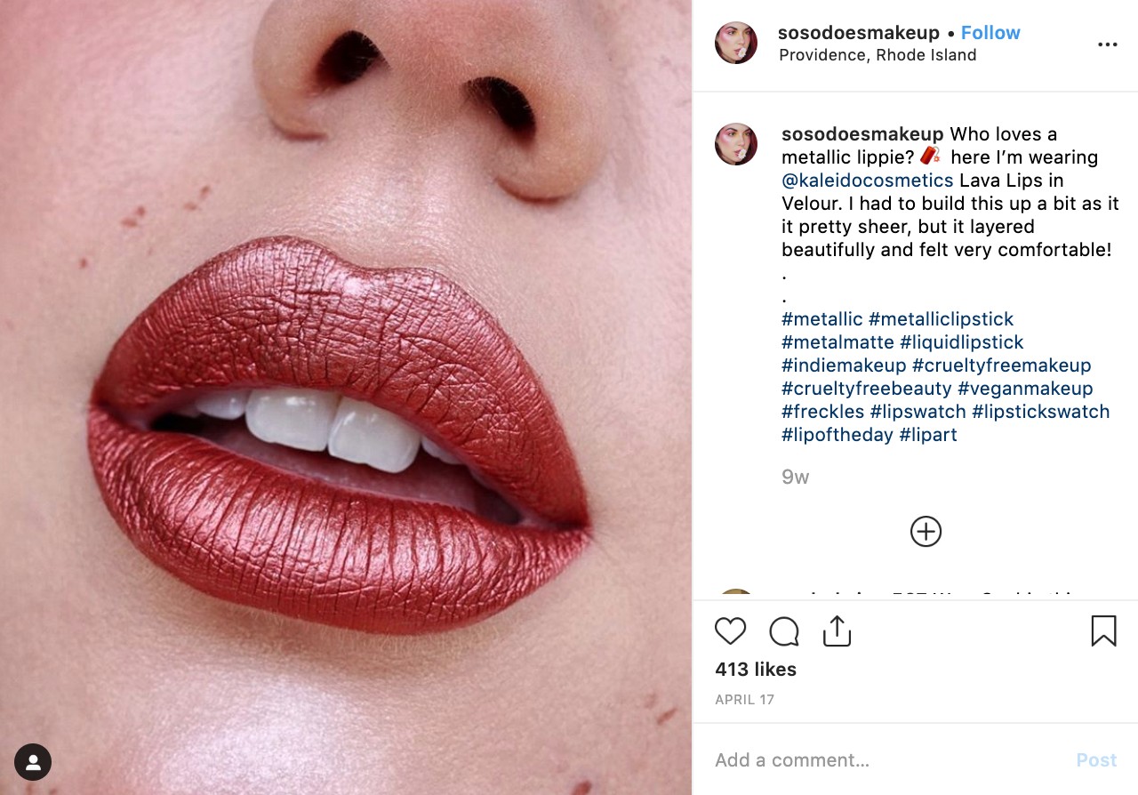 @sosodoesmakeup wearing Kaleido Lava Lips in Velour